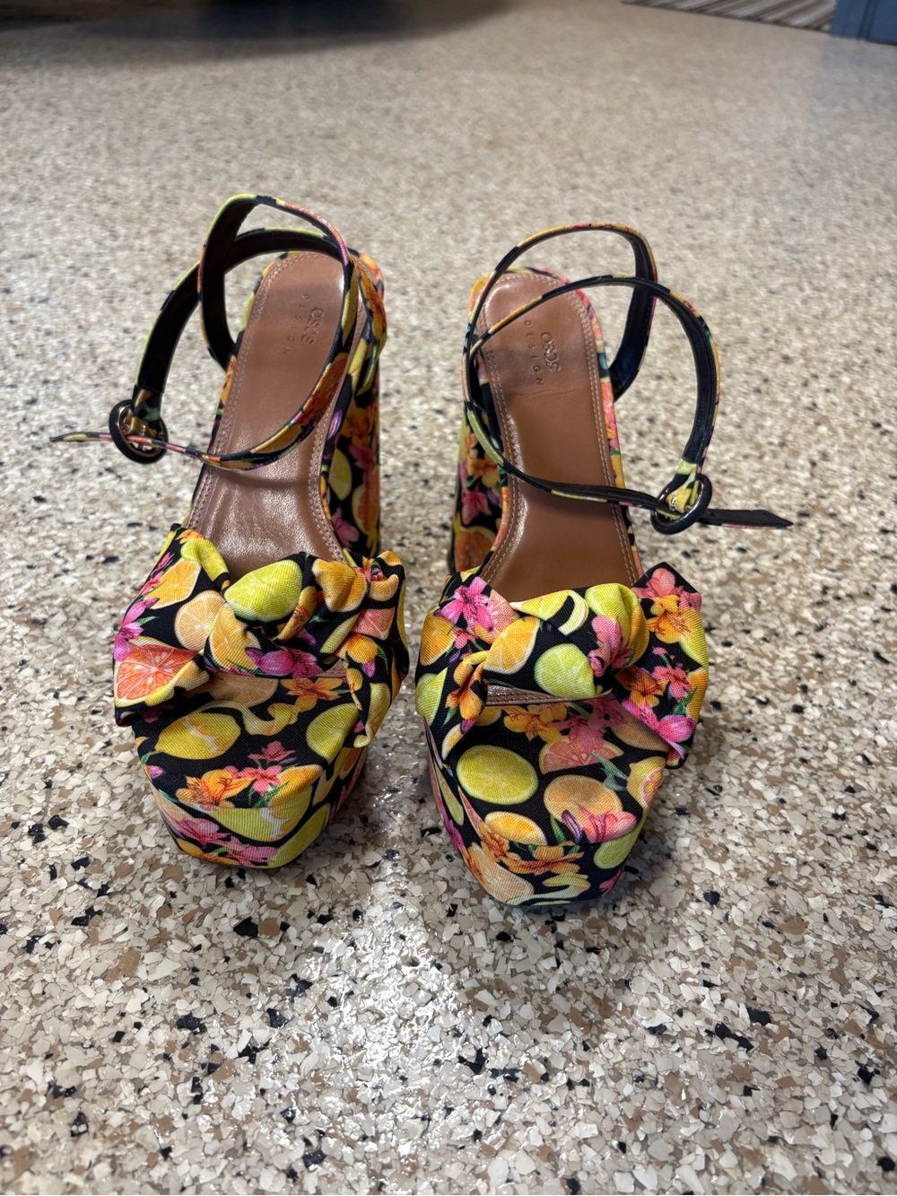 ASOS Black Floral Citrus Platform Heels